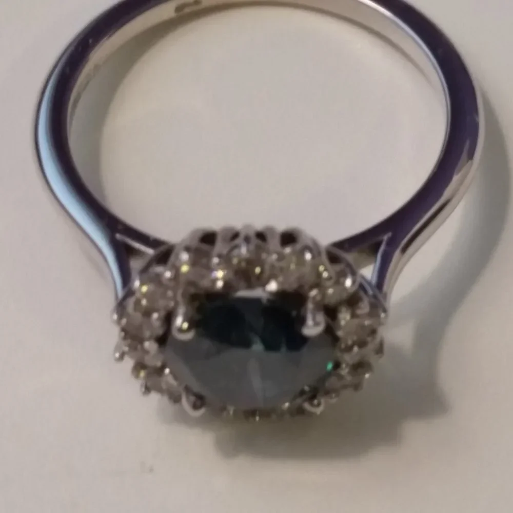 1.70 Ct Enhanced Blue Diamond Ring Halo Size 7 14K White Gold - Picture 7 of 8